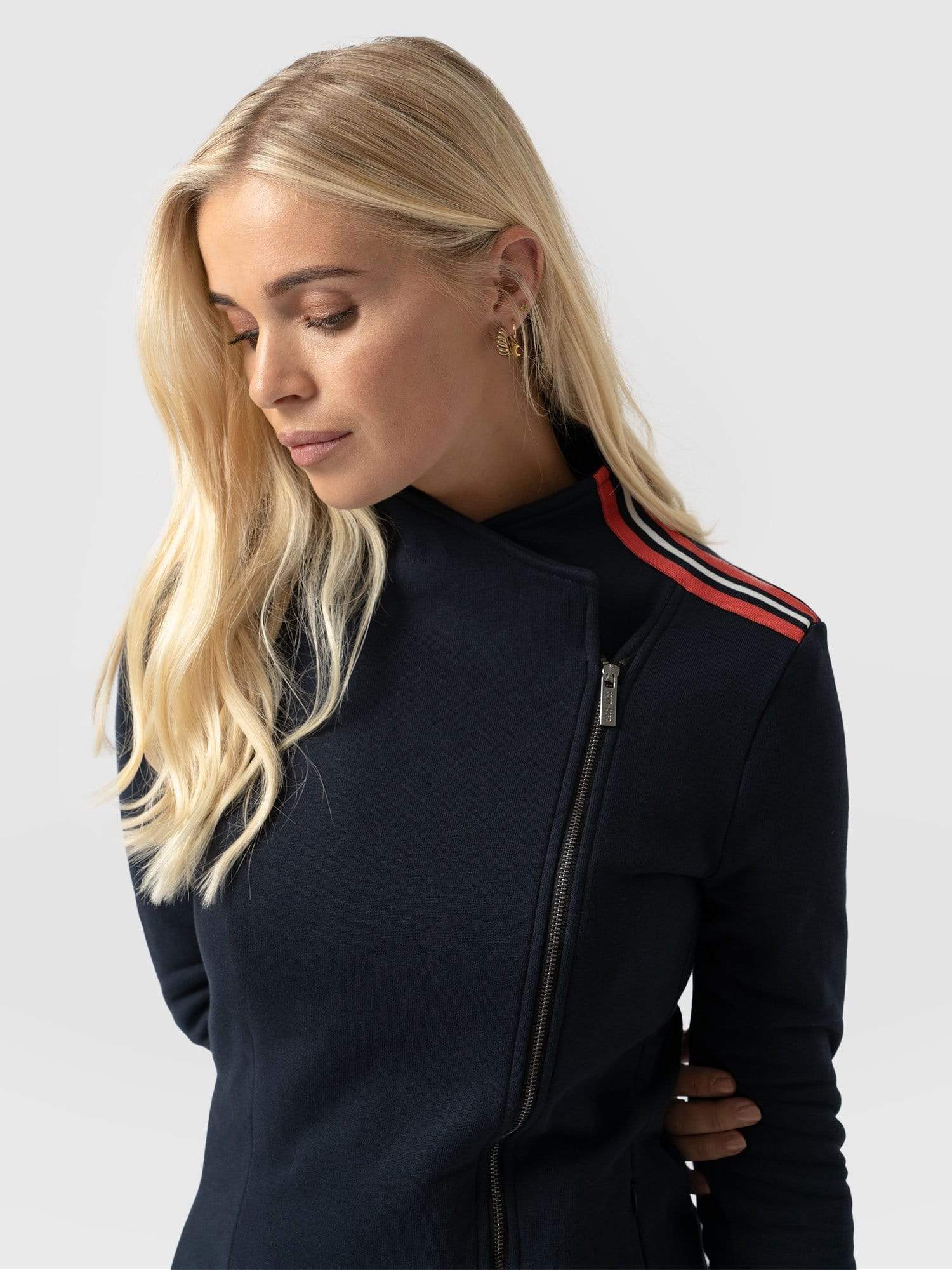 Cotton Biker Jacket Navy Stripe - Women's Jackets | Saint + Sofia® USA